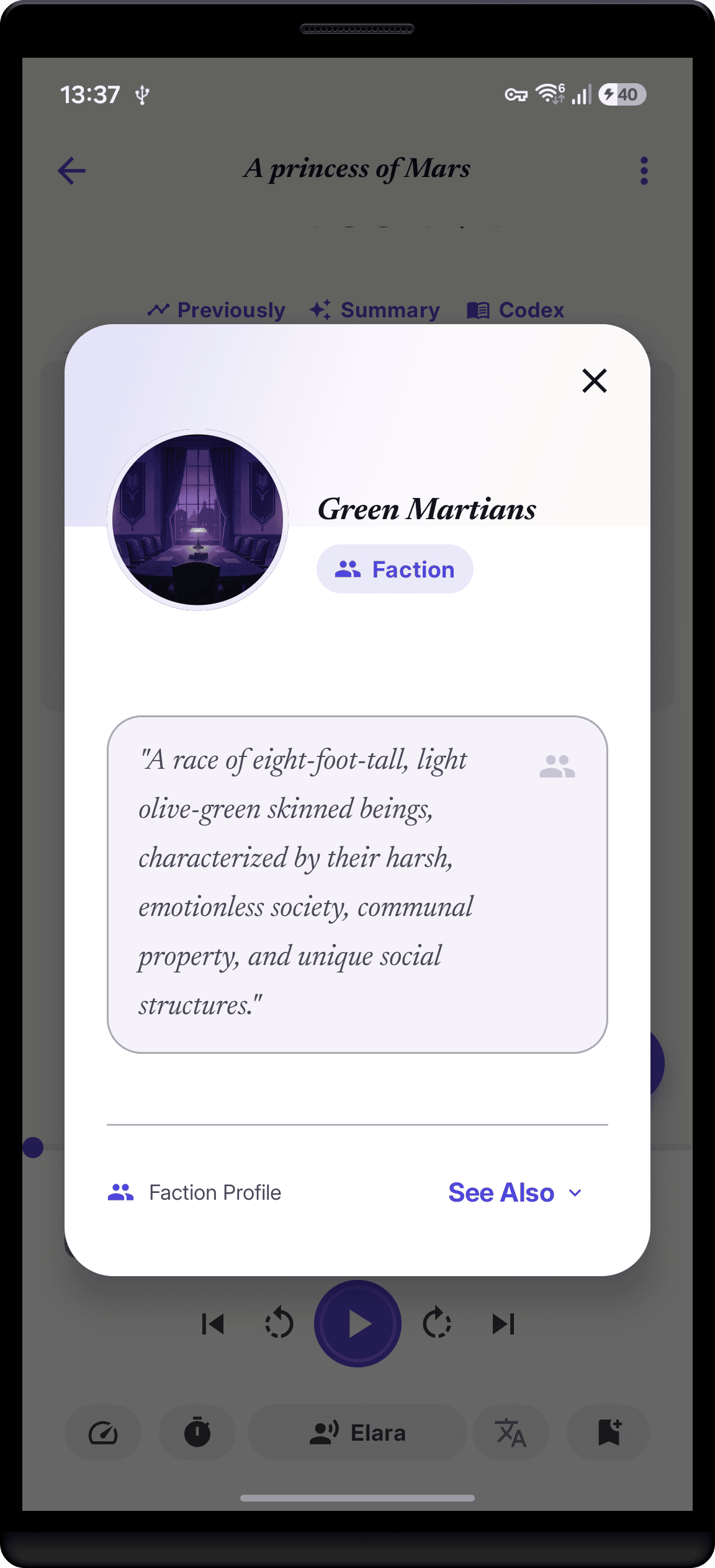 StoryCodex reader with character popup
