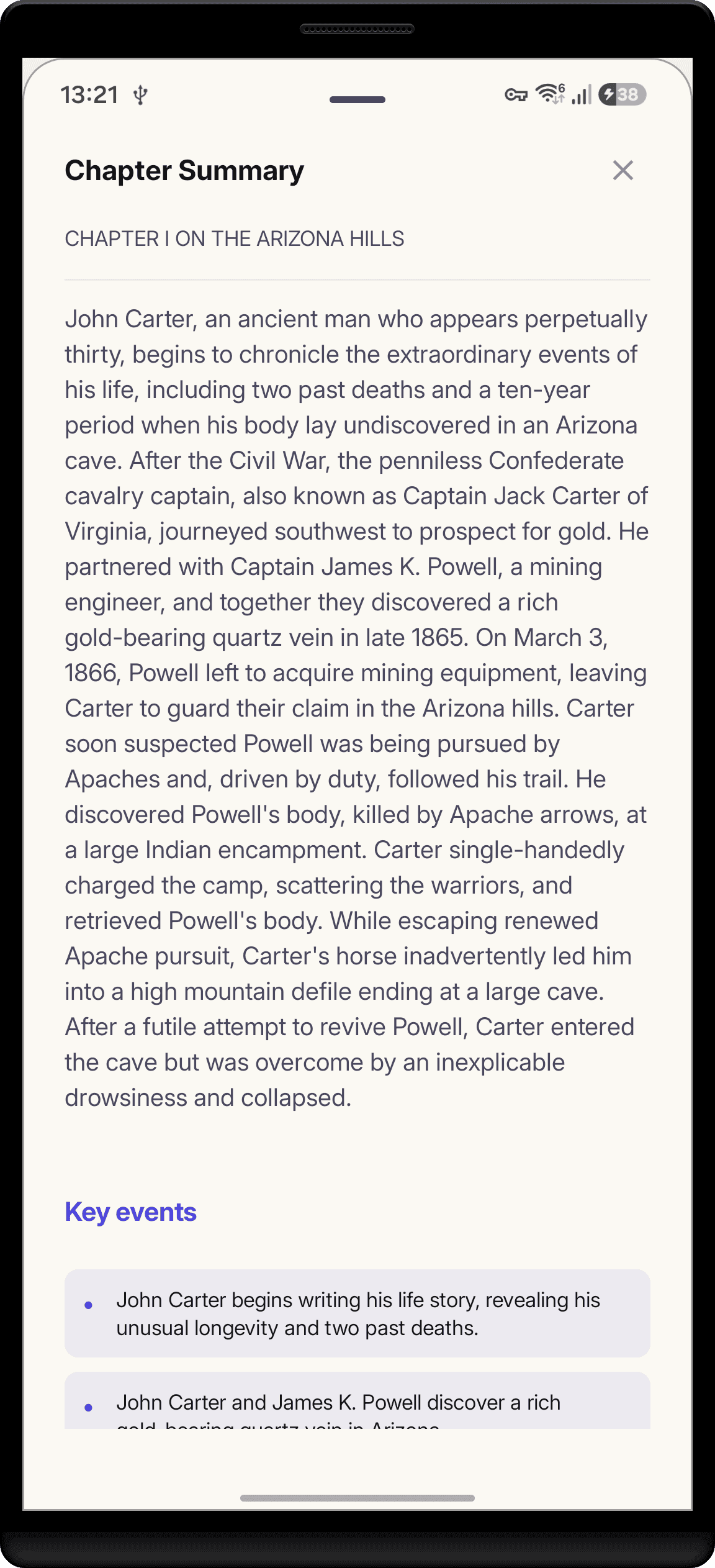 StoryCodex chapter summary sheet with key events