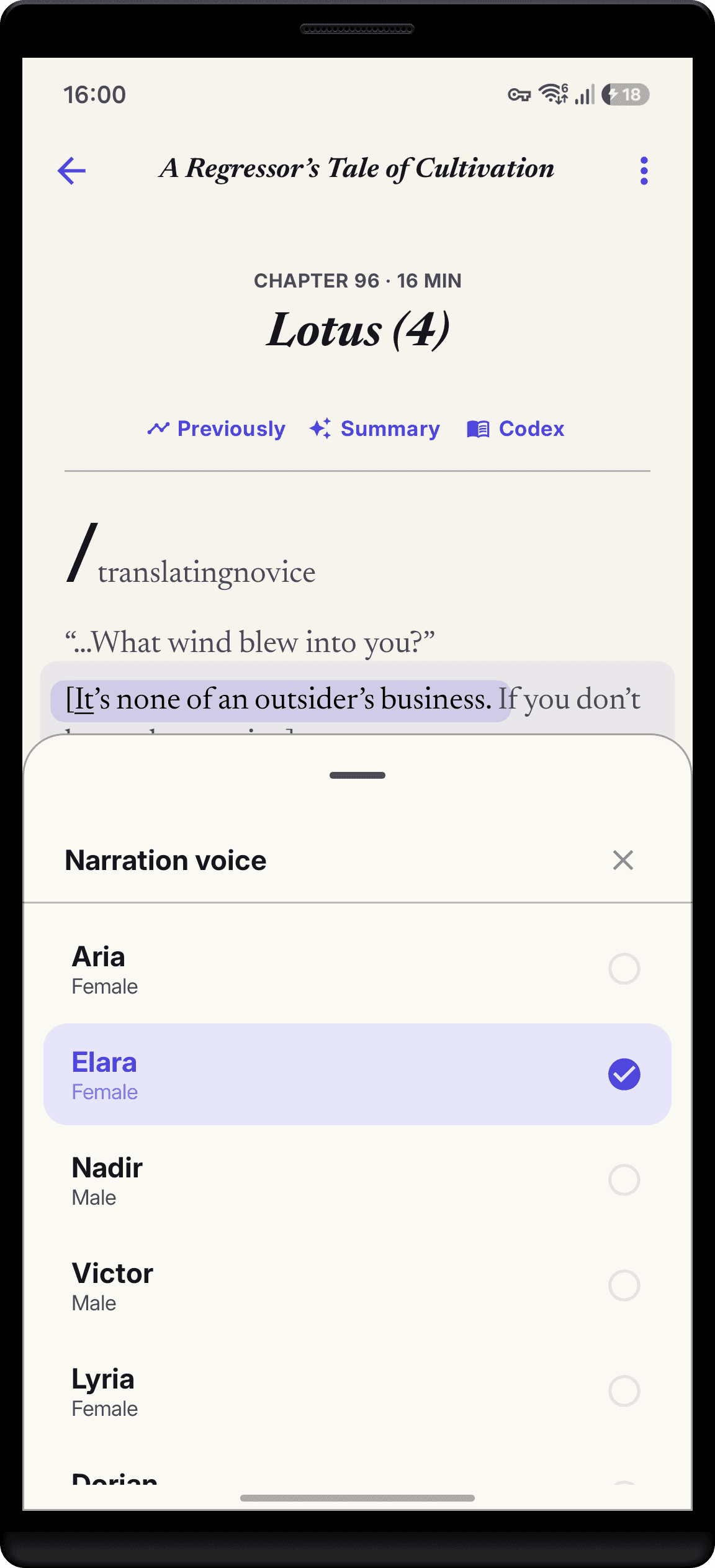StoryCodex voice settings displaying multilingual Supertonic engine