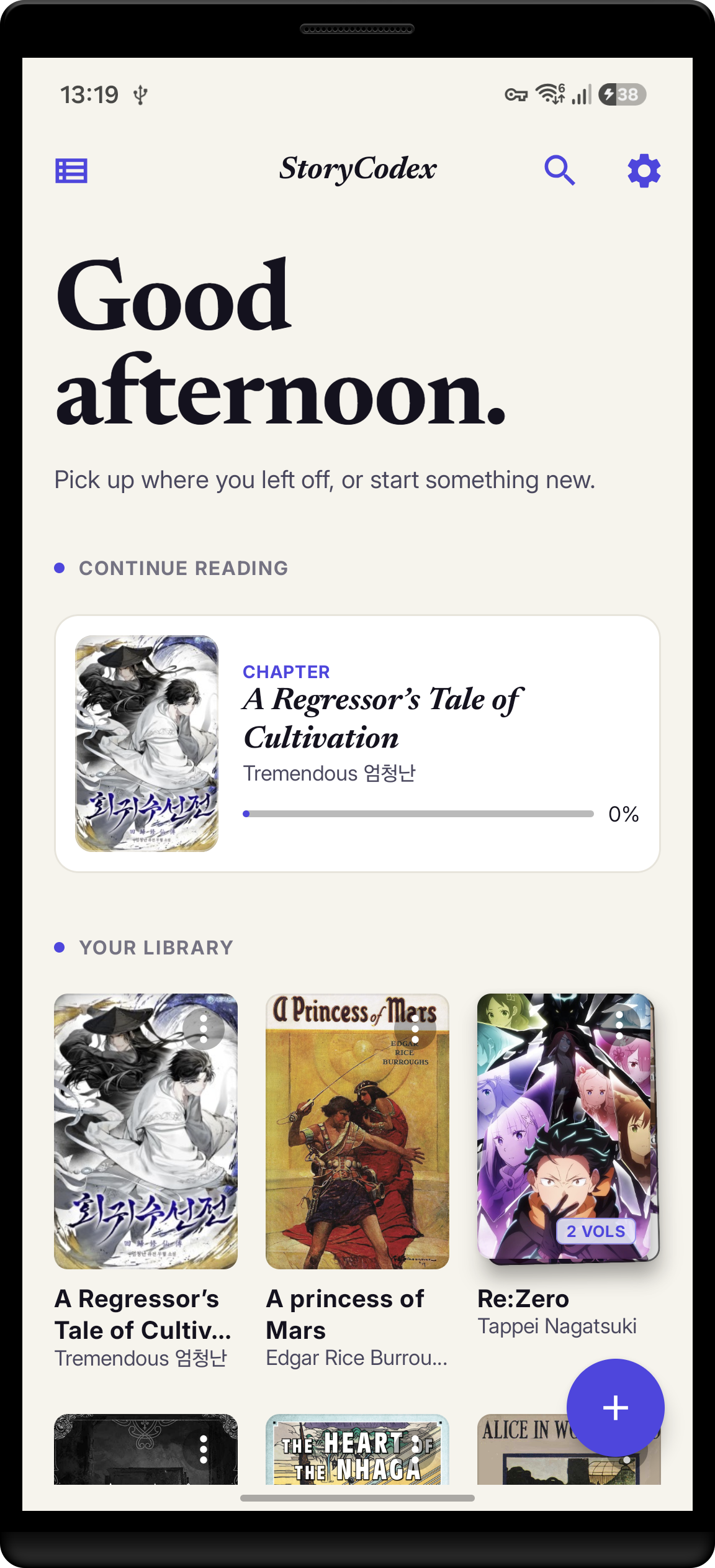 StoryCodex library screen