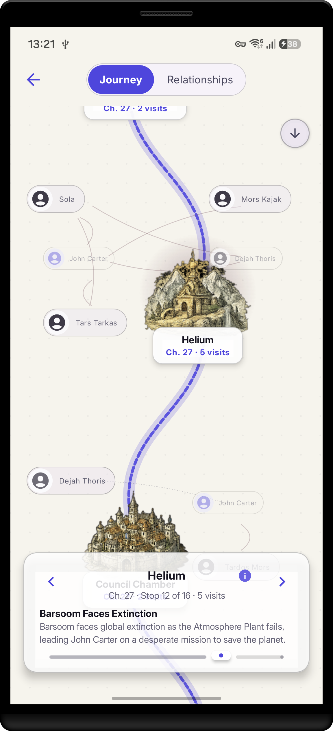 StoryCodex Journey map with locations and story stops