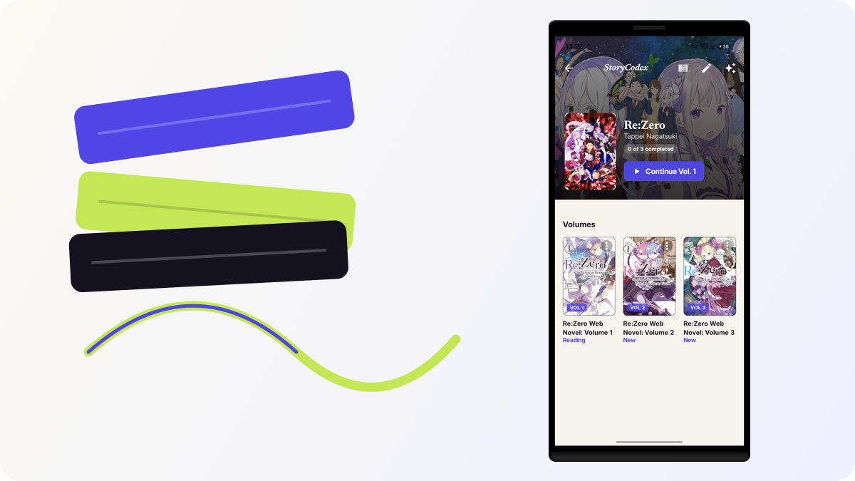 StoryCodex multi-volume series screen with two linked volumes