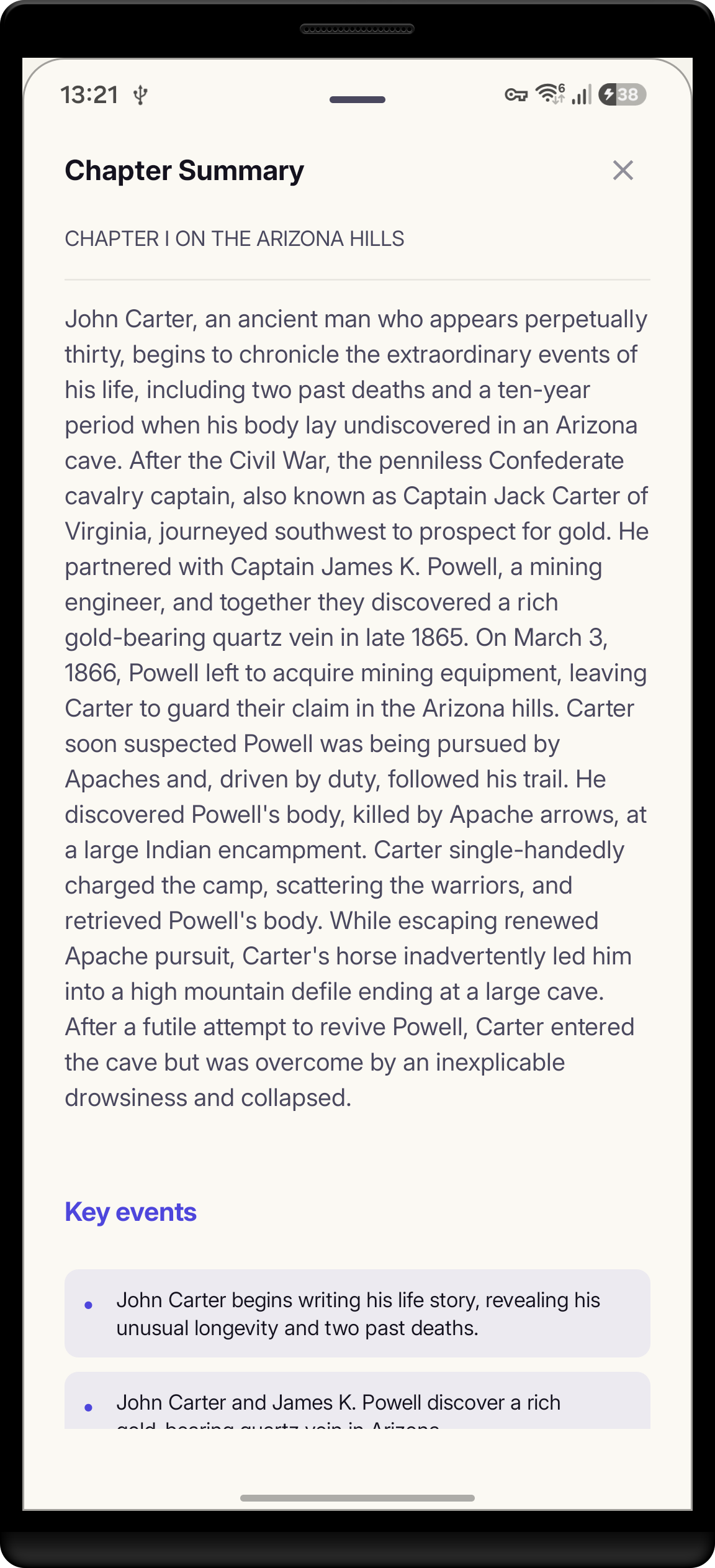 StoryCodex chapter summary sheet with key events